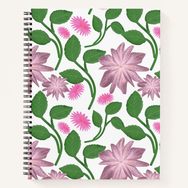 Cuaderno Patrón floral rosa con hojas verdes (Anverso)