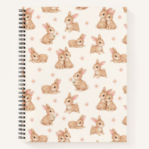 Cuaderno Patrón floral rosa de conejito dulce