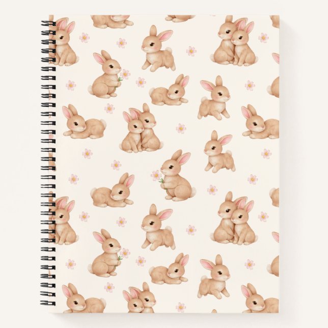 Cuaderno Patrón floral rosa de conejito dulce (Anverso)