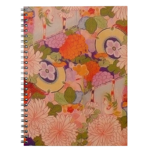 Cuaderno Patrón floral rosa de la flor de Kimono (Frente)