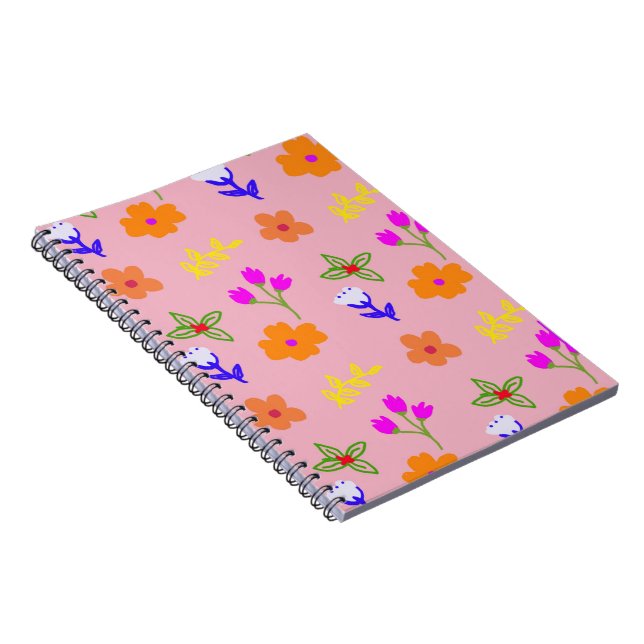 Cuaderno Patrón floral rosa - Flor elegante dibujada a mano (Lado Derecho)
