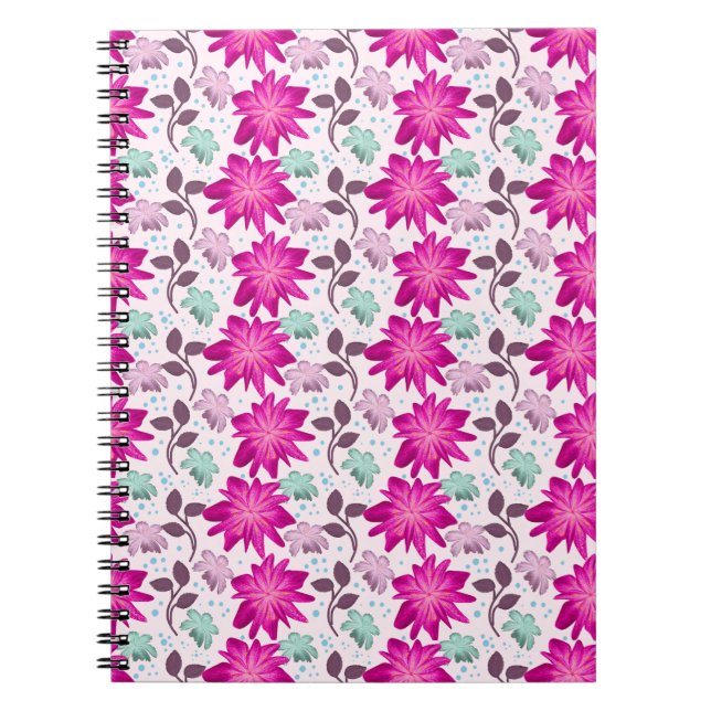 Cuaderno Patrón floral rosa vibrante | Flores modernas y at (Frente)