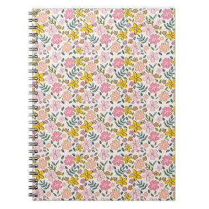 Cuaderno Patrón floral rosa y amarillo lindo