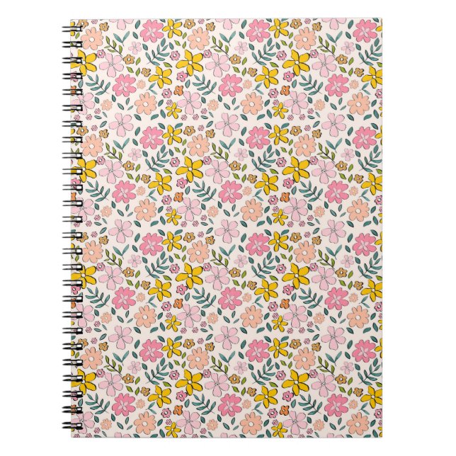 Cuaderno Patrón floral rosa y amarillo lindo (Frente)