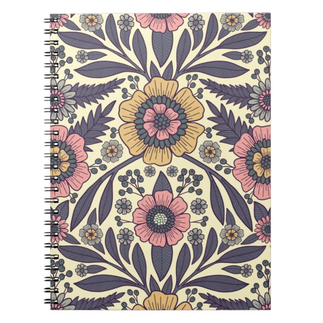 Cuaderno Patrón floral rosa y azul sin problemas (Frente)