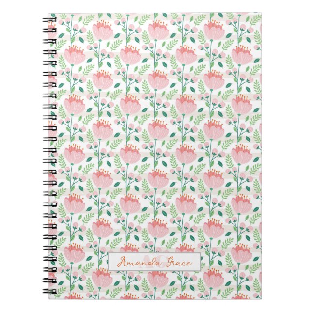 Cuaderno Patrón floral rosa y naranja (Frente)