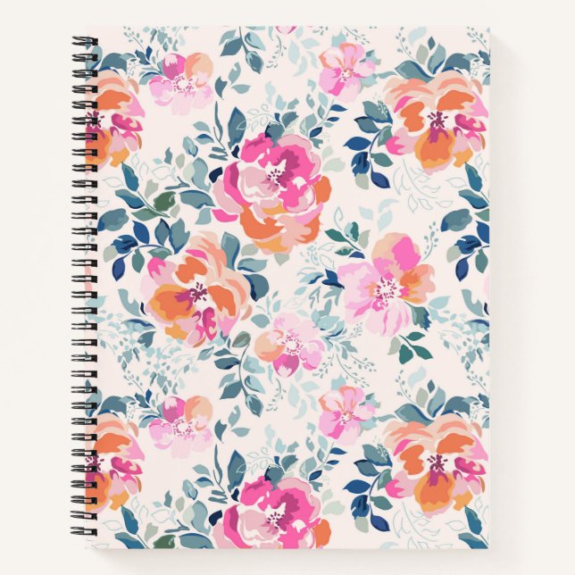 Cuaderno Patrón floral rosa y Verde azulado (Anverso)