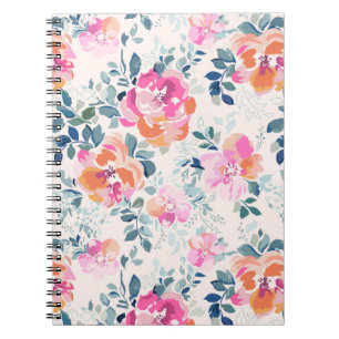 Cuaderno Patrón floral rosa y Verde azulado