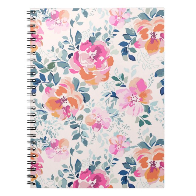 Cuaderno Patrón floral rosa y Verde azulado (Frente)