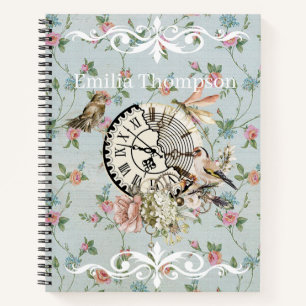 Cuaderno Patrón floral rústico vintage hermoso monograma
