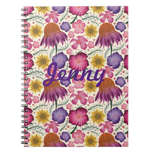 Cuaderno Patrón floral silvestre personalizado (Frente)