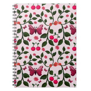 Cuaderno Patrón Floral Sin Costuras de Mariposa de Cereza
