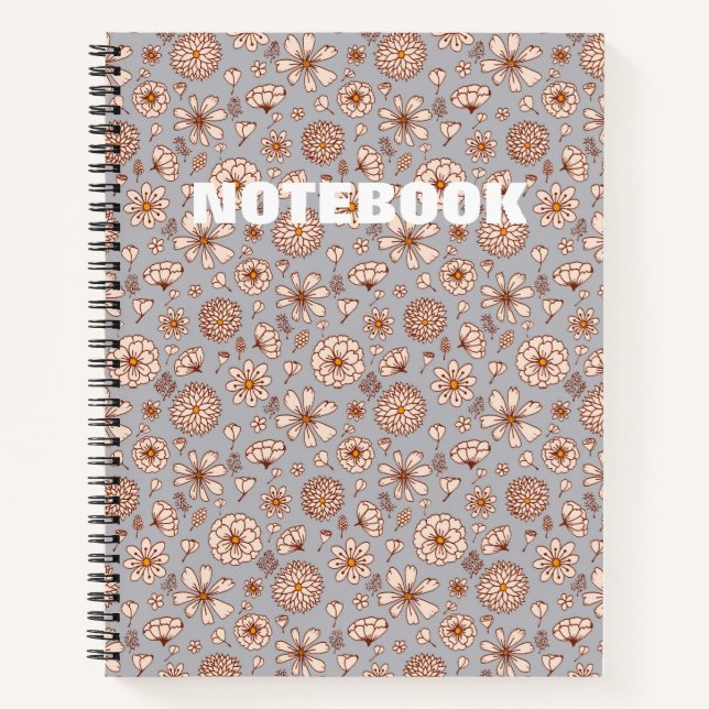 Cuaderno patrón floral sin costuras Gris (Anverso)