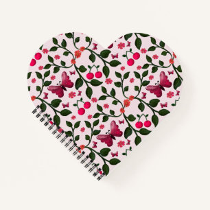 Cuaderno Patrón Floral Sin Costuras Mariposa Cereza