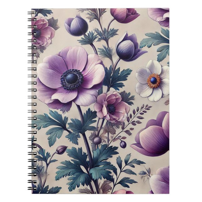 Cuaderno patrón floral sin fisuras con anémona hermosa (Frente)