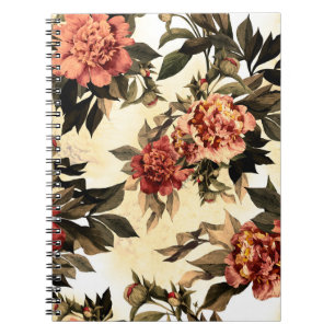 Cuaderno Patrón floral sin fisuras con rosas rojos y naranj