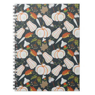 Cuaderno Patrón floral sin fisuras de calabaza negro y blan