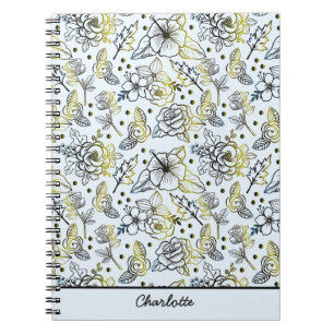 Cuaderno Patrón floral sin fisuras gran flor personalizado