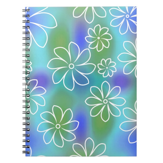 Cuaderno Patrón floral sin foco azul y verde (Frente)