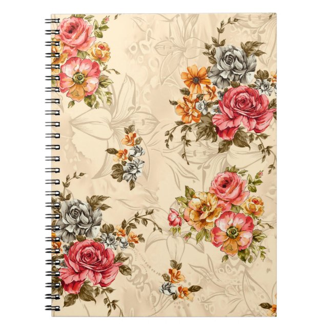Cuaderno Patrón floral sin foco con flores y crema (Frente)