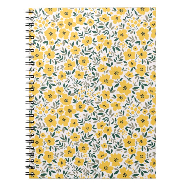 Cuaderno Patrón floral sin foco, flores amarillas pequeñas. (Frente)