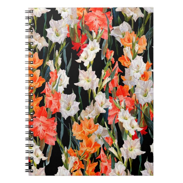 Cuaderno Patrón floral sin foco. Gladiolo multicolor sobre (Frente)