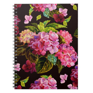 Cuaderno Patrón floral sin foco. Hidrangea sobre una en osc