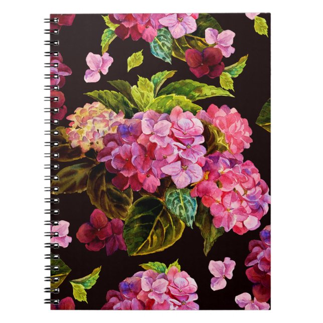 Cuaderno Patrón floral sin foco. Hidrangea sobre una en osc (Frente)