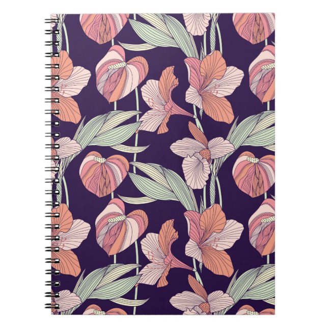 Cuaderno Patrón floral sin soldadura, flor, orquídea, moder (Frente)