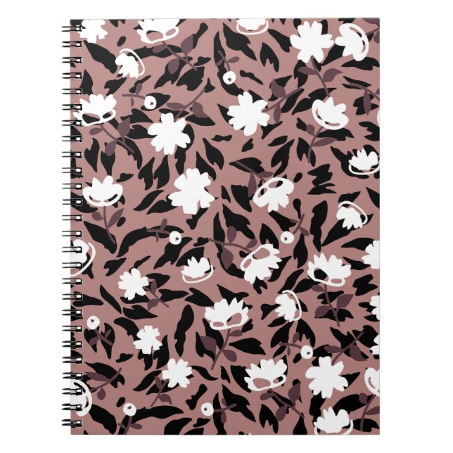 Cuaderno Patrón floral sobre fondo leopardo. (Frente)