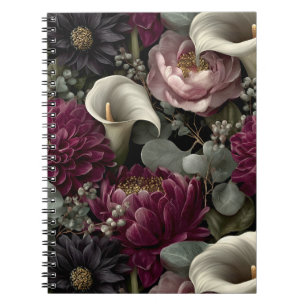 Cuaderno Patrón floral temperamental con dalias y lirios de