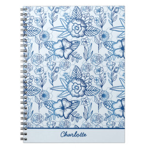 Cuaderno Patrón floral transparente azul blanco personaliza