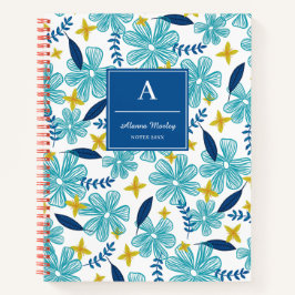 Cuaderno Patrón floral tropical azul blanco