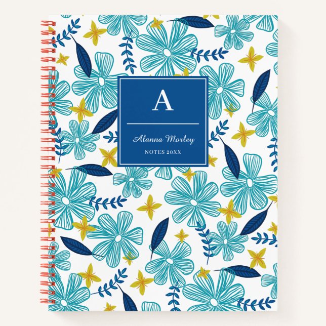 Cuaderno Patrón floral tropical azul blanco (Anverso)