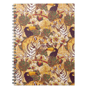 Cuaderno Patrón floral tropical con tigre