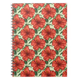 Cuaderno Patrón floral tropical continuo de flores rojas