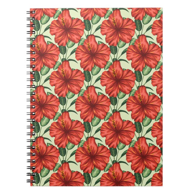 Cuaderno Patrón floral tropical continuo de flores rojas (Frente)