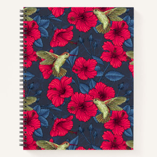 Cuaderno Patrón floral tropical de hibisco blanco