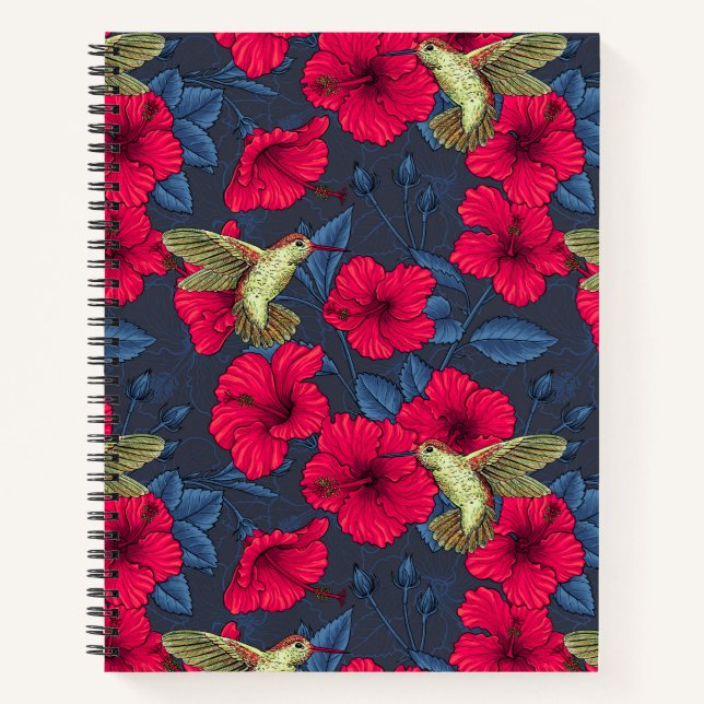 Cuaderno Patrón floral tropical de hibisco blanco (Anverso)