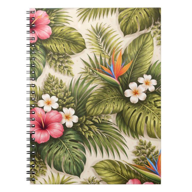 Cuaderno Patrón floral tropical – Hibisco, Monstera  (Frente)