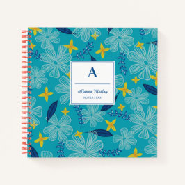 Cuaderno Patrón floral tropical turquesa - Monograma