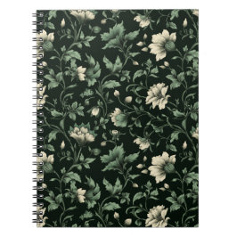 Cuaderno Patrón floral verde botánico crema