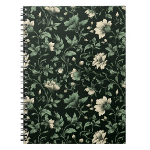 Cuaderno Patrón floral verde botánico crema