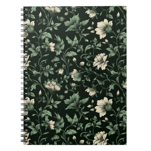 Cuaderno Patrón floral verde botánico crema (Frente)