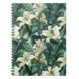 Cuaderno Patrón floral verde de lirio blanco clásico
