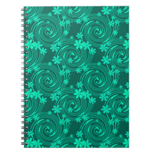 Cuaderno patrón floral verde turquesa brillante