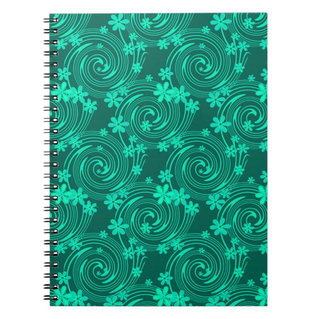 Cuaderno patrón floral verde turquesa brillante (Frente)