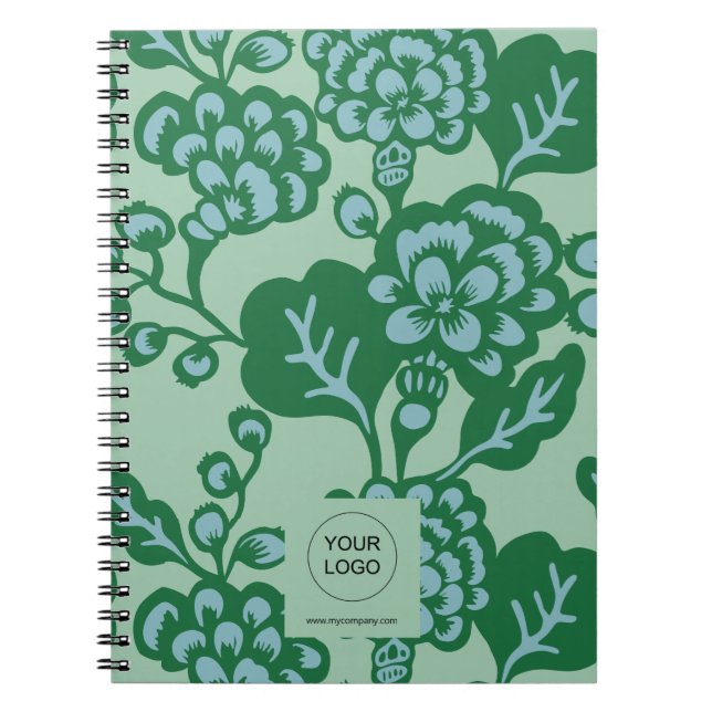 Cuaderno Patrón floral verde y azul vibrante y audaz (Frente)