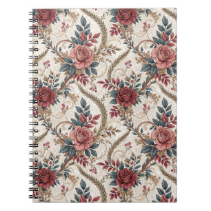 Cuaderno Patrón floral vintage de rosa y volutas francesas