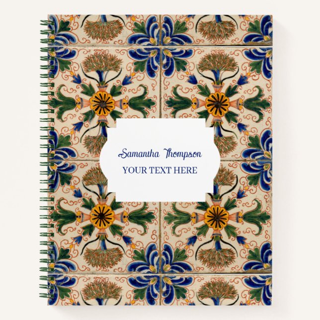 Cuaderno Patrón floral vintage mediterráneo personalizado (Anverso)